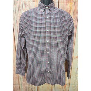 L.L. Bean Mens Slightly Fitted Shirt Small Red & Blue Plaid Button-Down